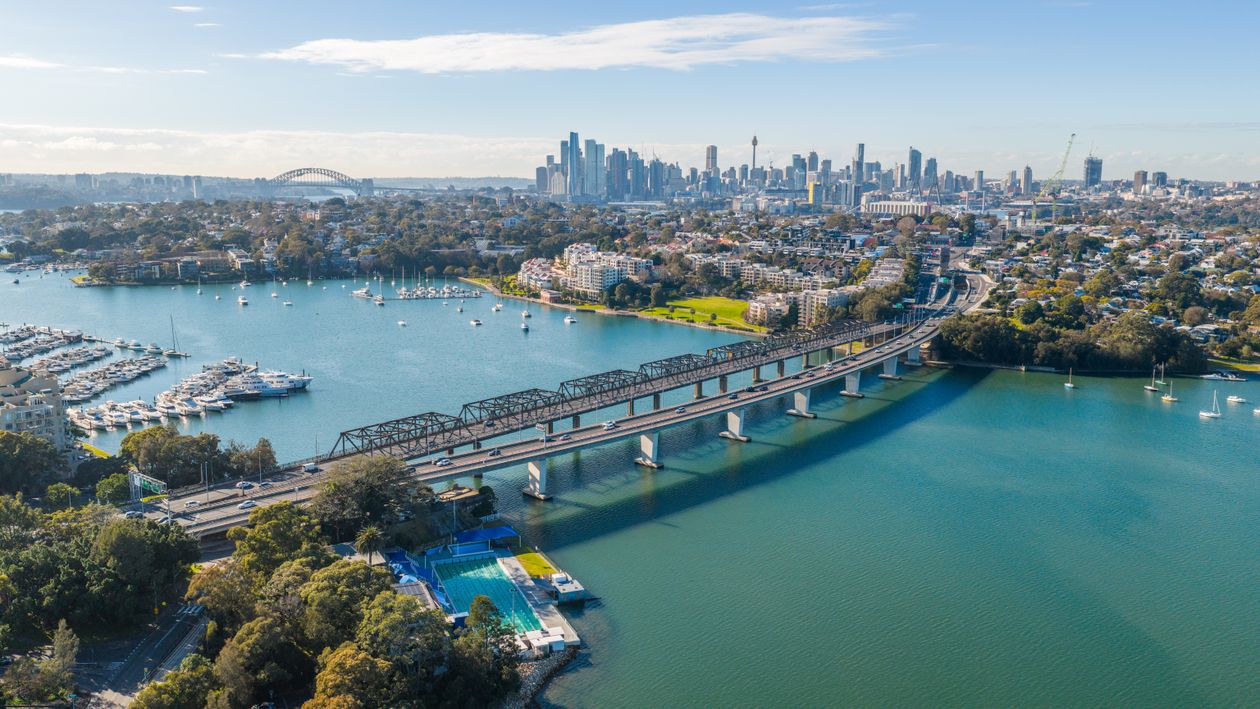 Aerial Sydney Harbour Bridge from above - tech ORM Sydney startups