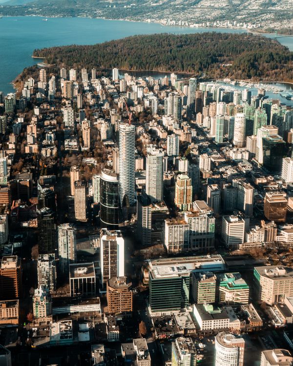 Vancouver aerial coastal tech hub Gastown Yaletown - tech ORM Amazon Microsoft EA Vancouver
